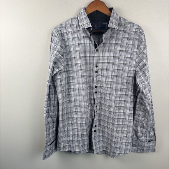 English Hero  Men’s Large Shirt Another Tricky Day Gray Button Up Geometric Rock - Picture 2 of 11